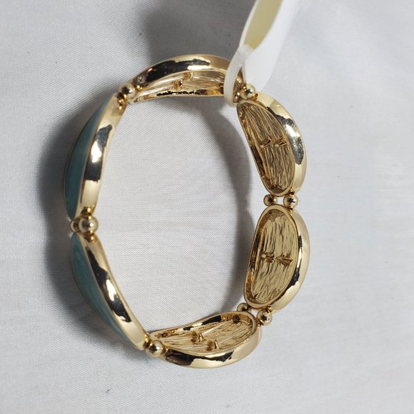 Coral bay gold with Aqua enameled stretch bracelet - Picture 4 of 5